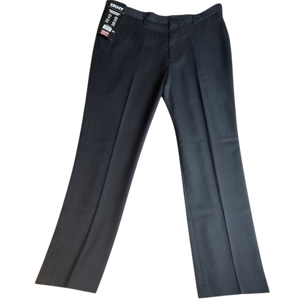 DKNY Mens Performance Dress Pants Black 34x32 Modern Fit Stretch Flat Front NWT